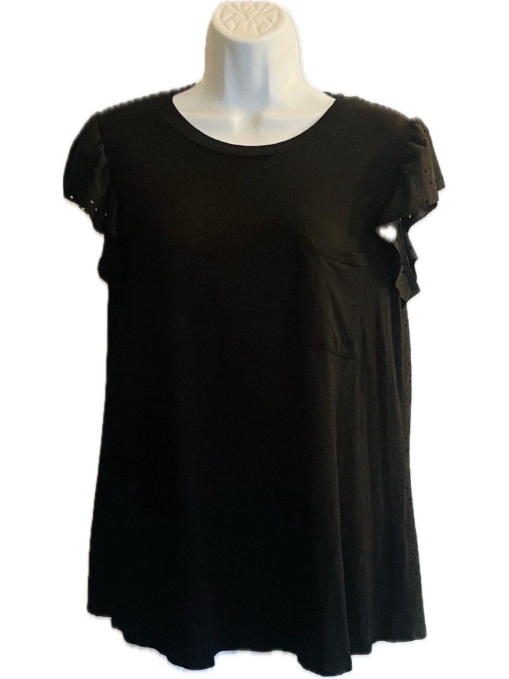 Black Flutter Sleeve Pocket Tee - Women's Short Sleeve Top